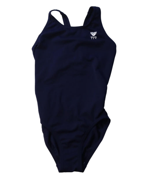 A Navy Swimsuits from TYR in size 7Y for girl. (Front View)