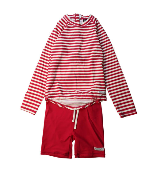 A Red Swim Sets from Kuling in size 6T for girl. (Front View)
