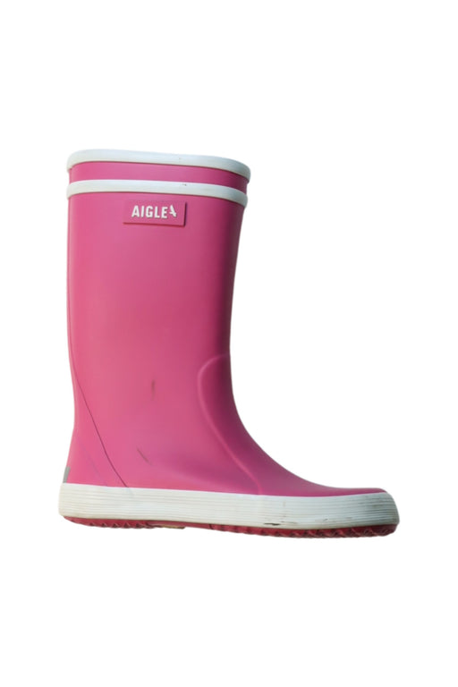 A Pink Rain Boots from Aigle in size 6T for girl. (Front View)