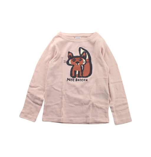 A Pink Long Sleeve T Shirts from Petit Bateau in size 4T for girl. (Front View)