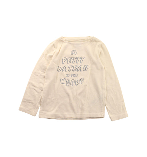 A White Long Sleeve T Shirts from Petit Bateau in size 4T for girl. (Front View)
