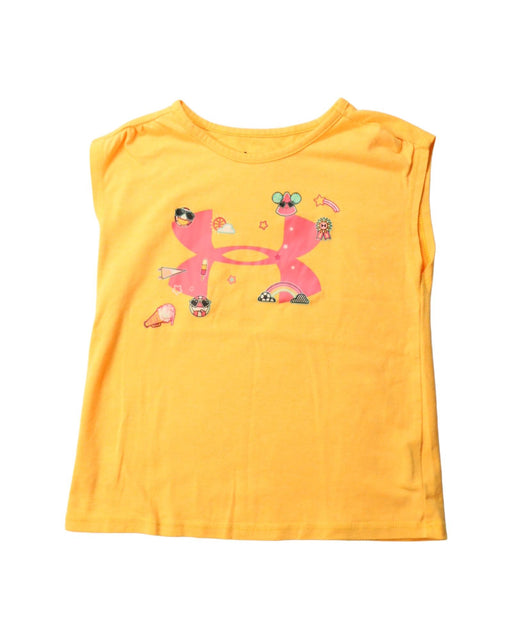 A Yellow Sleeveless T Shirts from Under Armour in size 5T for girl. (Front View)