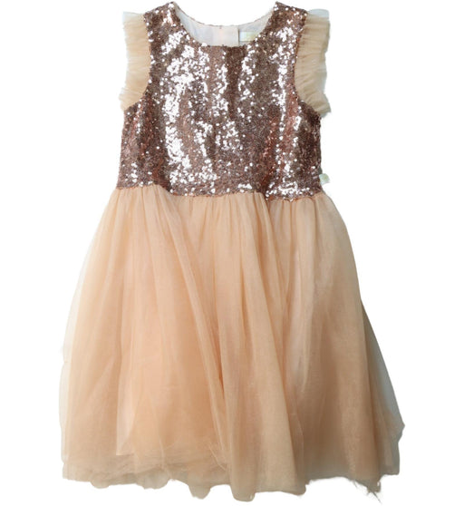 A Gold Sleeveless Dresses from Britt in size 5T for girl. (Front View)