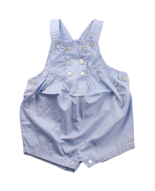 A Blue Overall Shorts from dulces in size 6-12M for girl. (Front View)