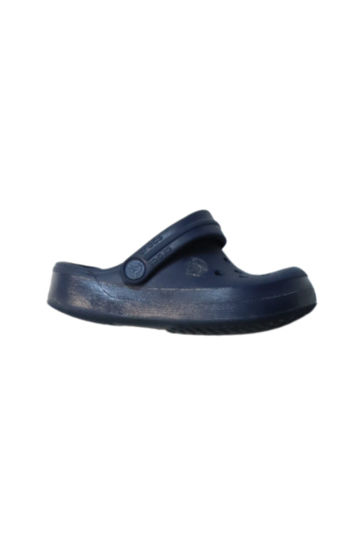 A Navy Sandals from Crocs in size 3T for boy. (Front View)