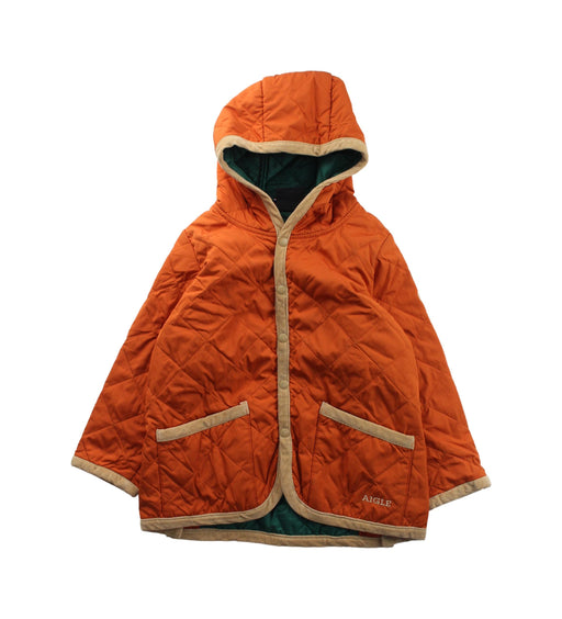 A Orange Puffer/Quilted Jackets from Aigle in size 4T for girl. (Front View)