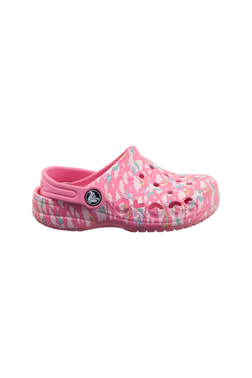 A Pink Sandals from Crocs in size 4T for girl. (Front View)