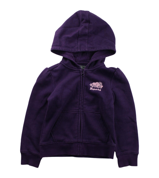 A Purple Zippered Sweatshirts from Roots in size 5T for girl. (Front View)