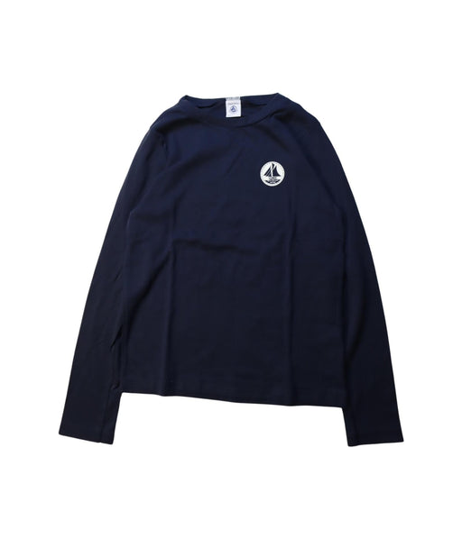A Navy Long Sleeve T Shirts from Petit Bateau in size 10Y for boy. (Front View)