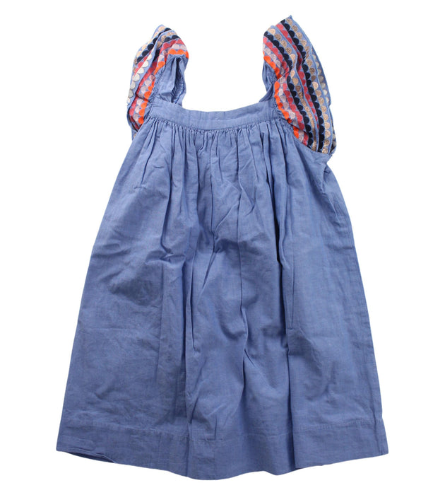 A Blue Sleeveless Dresses from Seed in size 5T for girl. (Back View)