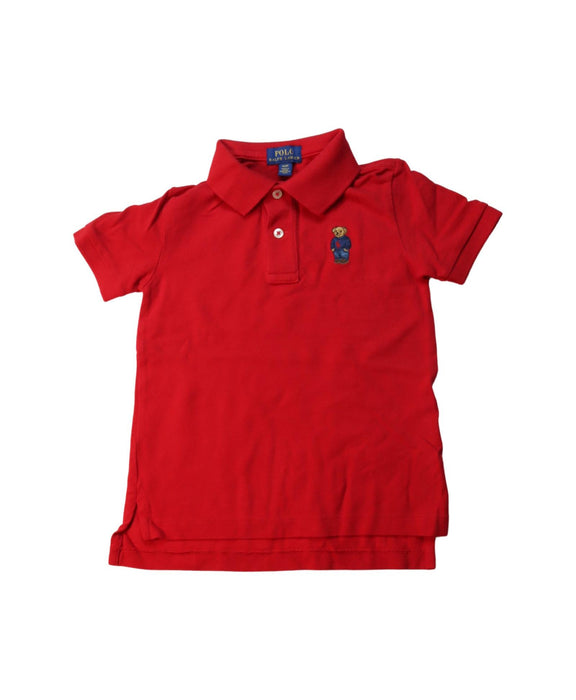 A Red Short Sleeve Polos from Polo Ralph Lauren in size 4T for boy. (Front View)