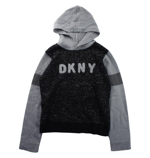 A Black Hooded Sweatshirts from DKNY in size 7Y for boy. (Front View)