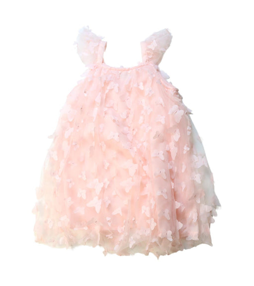 A Peach Sleeveless Dresses from Dolly by Le Petit Tom in size 4T for girl. (Front View)