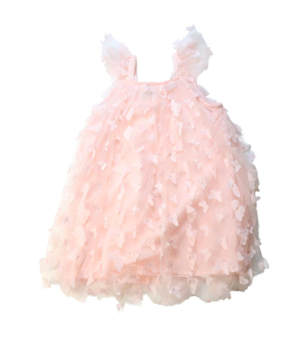 A Peach Sleeveless Dresses from Dolly by Le Petit Tom in size 4T for girl. (Back View)