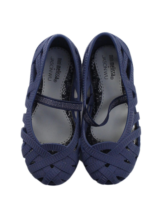 A Blue Flats from Mini Melissa Jason Wu in size 4T for girl. (Back View)