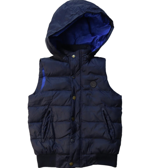 A Navy Outerwear Vests from Jacadi in size 6T for boy. (Front View)