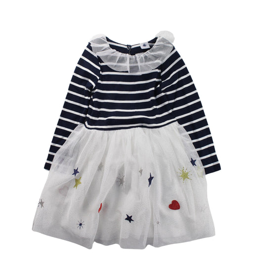 A Blue Long Sleeve Dresses from Petit Bateau in size 4T for girl. (Front View)