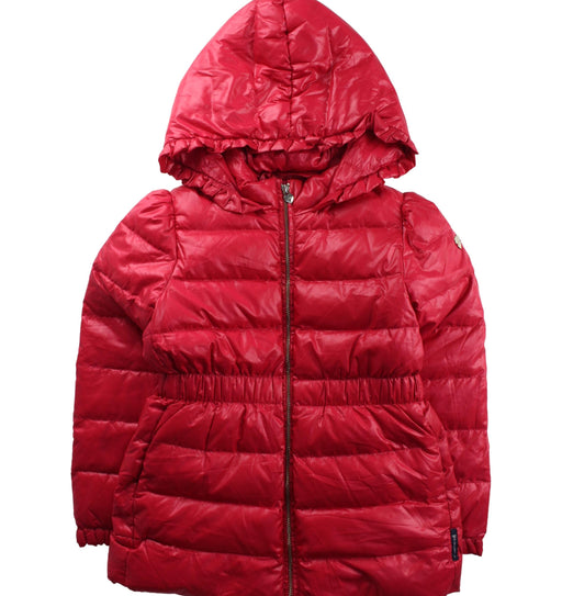A Red Puffer/Quilted Jackets from Armani in size 6T for boy. (Front View)