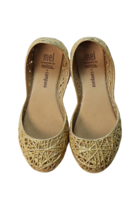 A Gold Flats from Mini Melissa in size 6T for girl. (Back View)