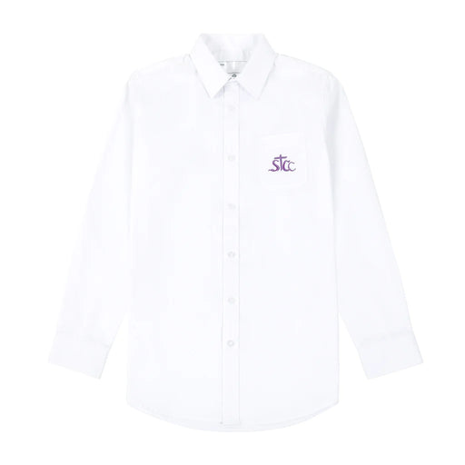 A White Long Sleeve Shirts from ECF Saint Too Canaan College in size 10Y for boy. (Front View)