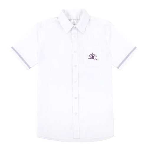 A White Short Sleeve Shirts from ECF Saint Too Canaan College in size 10Y for boy. (Front View)
