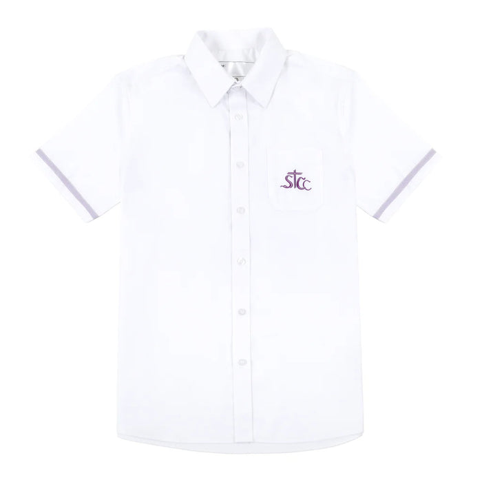 A White Short Sleeve Shirts from ECF Saint Too Canaan College in size 10Y for boy. (Front View)