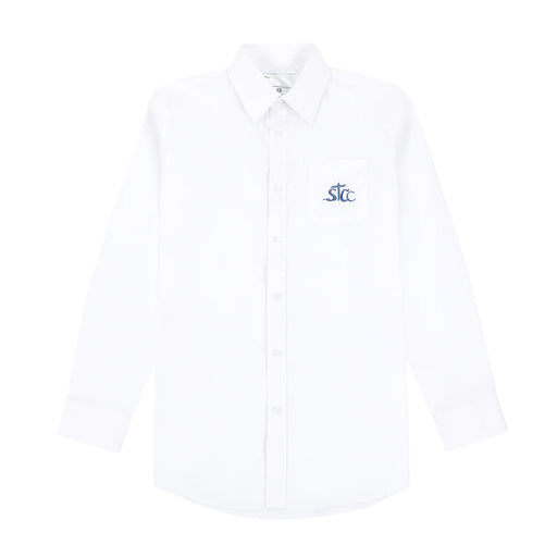 A White Long Sleeve Shirts from ECF Saint Too Canaan College in size 13Y for boy. (Front View)