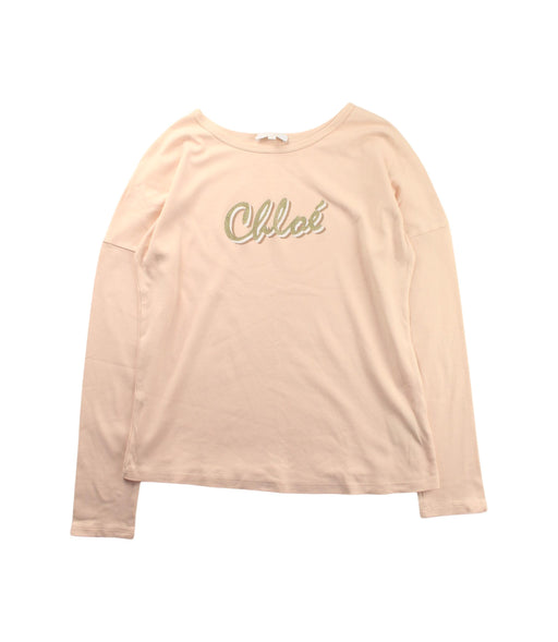 A Beige Long Sleeve T Shirts from Chloe in size 12Y for girl. (Front View)