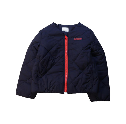 A Navy Puffer/Quilted Jackets from Burberry in size 6T for boy. (Front View)
