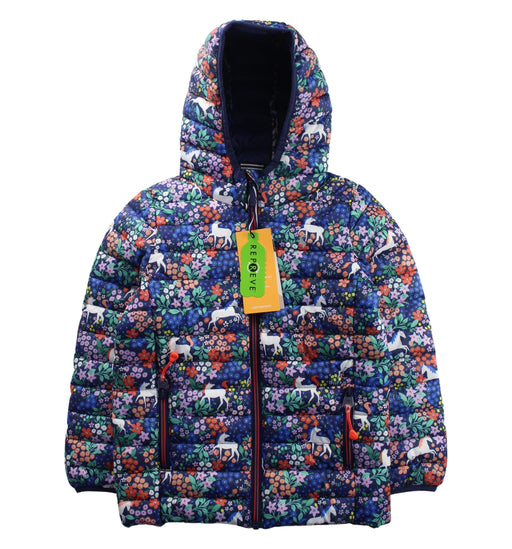 A Blue Puffer/Quilted Jackets from Joules in size 7Y for girl. (Front View)