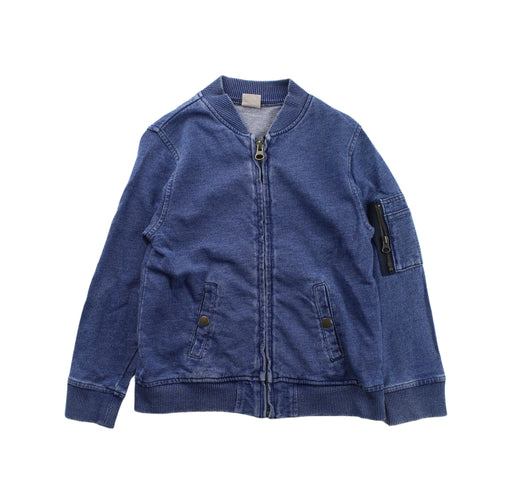 A Blue Zippered Sweatshirts from Petit Main in size 4T for boy. (Front View)