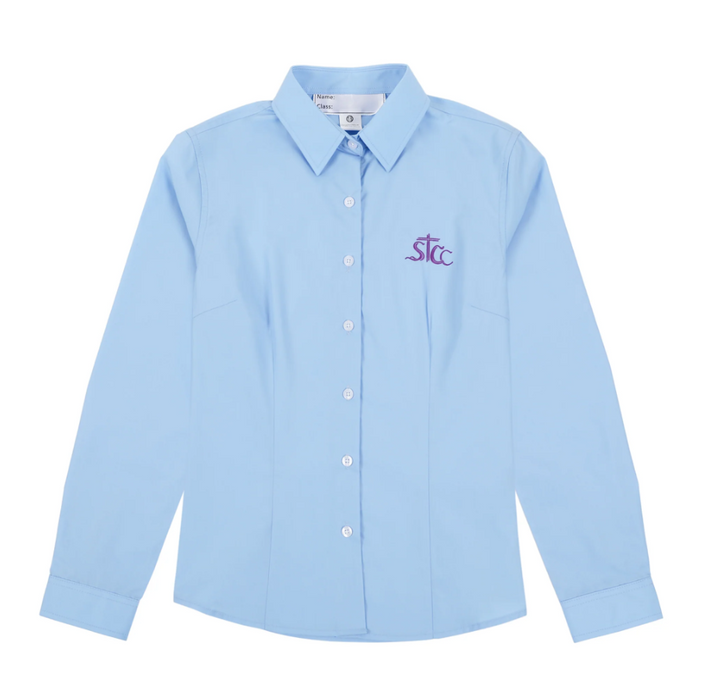 A Blue Long Sleeve Shirts from ECF Saint Too Canaan College in size 10Y for girl. (Front View)