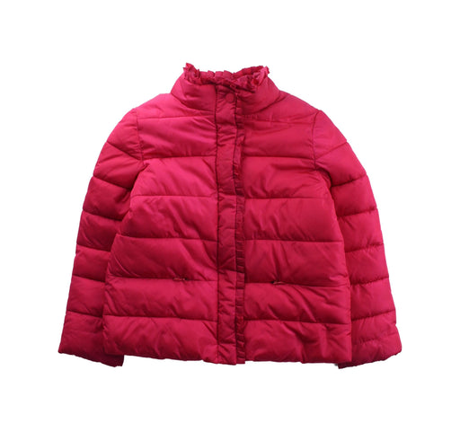 A Red Puffer/Quilted Jackets from Jacadi in size 6T for girl. (Front View)