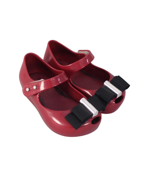 A Burgundy Flats from Mini Melissa Jason Wu in size 3-6M for girl. (Front View)