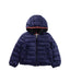 A Blue Puffer/Quilted Jackets from Moncler in size 2T for boy. (Front View)