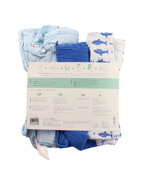 A Blue Swaddles from Aden & Anais in size O/S for neutral. (Back View)
