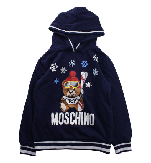 A Blue Hooded Sweatshirts from Moschino in size 10Y for boy. (Front View)