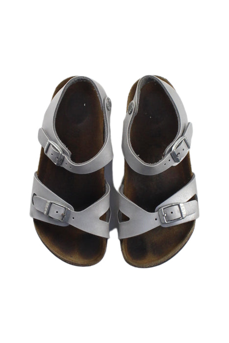 A Silver Sandals from Birkenstock in size 6T for girl. (Back View)