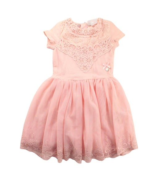 A Pink Short Sleeve Dresses from Le Chic in size 4T for girl. (Front View)