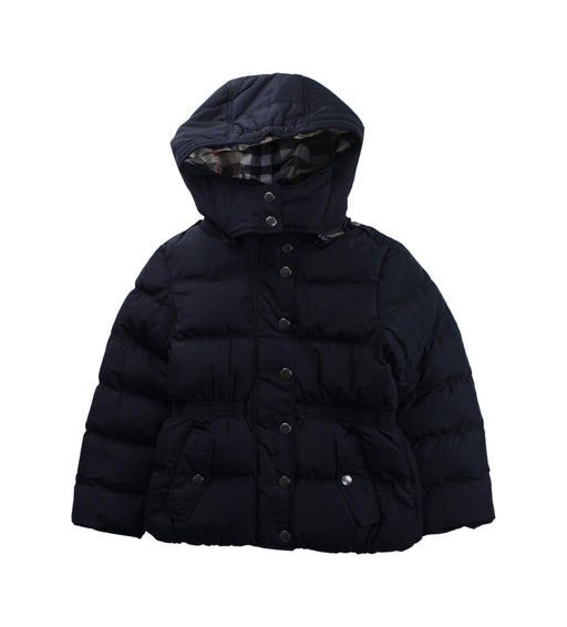 A Blue Puffer/Quilted Jackets from Burberry in size 5T for boy. (Front View)