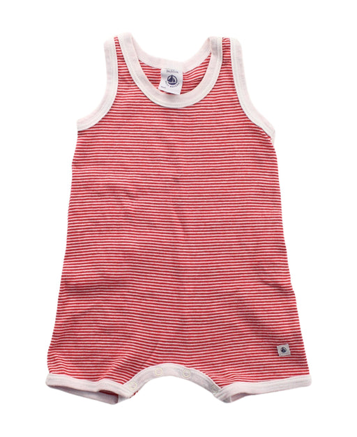 A Red Sleeveless Rompers from Petit Bateau in size 0-3M for boy. (Front View)