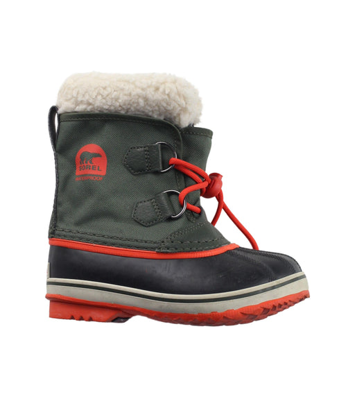A Green Winter Boots from Sorel in size 5T for boy. (Front View)