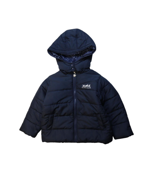A Navy Puffer/Quilted Jackets from X-girl in size 2T for girl. (Front View)