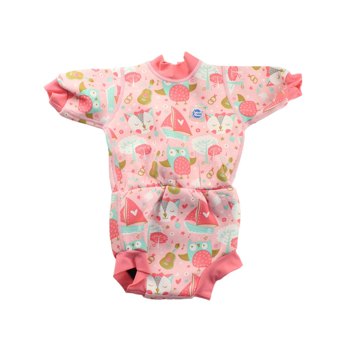 A Pink Wetsuits from Splash About in size 6-12M for girl. (Front View)