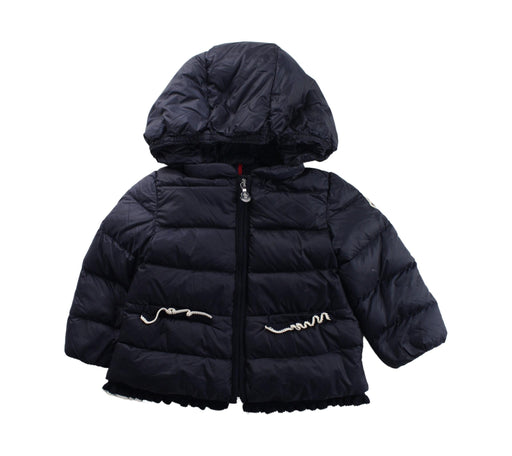 A Blue Puffer/Quilted Jackets from Moncler in size 12-18M for girl. (Front View)