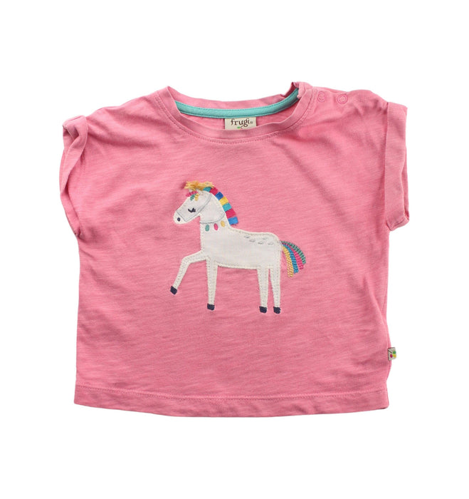 A Pink Short Sleeve T Shirts from Frugi in size 6-12M for girl. (Front View)