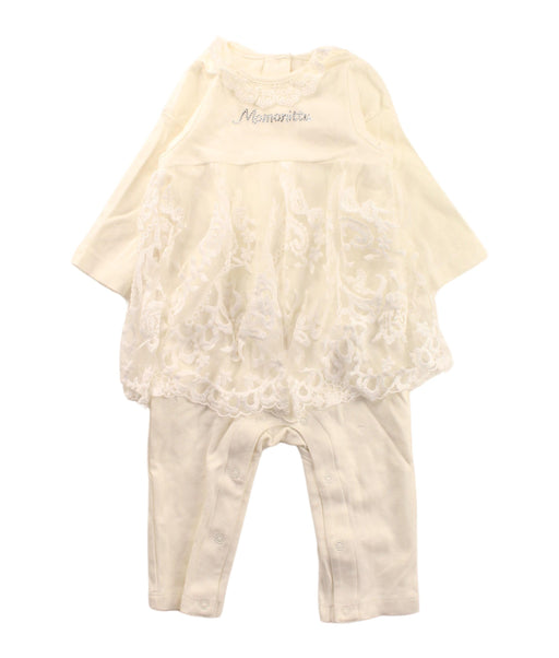 A White Long Sleeve Jumpsuits from Momonittu in size 0-3M for girl. (Front View)
