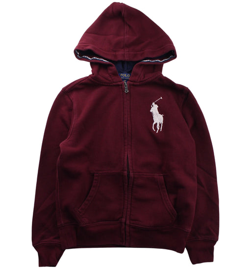 A Burgundy Zippered Sweatshirts from Polo Ralph Lauren in size 8Y for boy. (Front View)