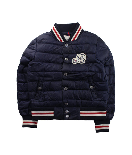 A Blue Puffer/Quilted Jackets from Moncler in size 6T for boy. (Front View)