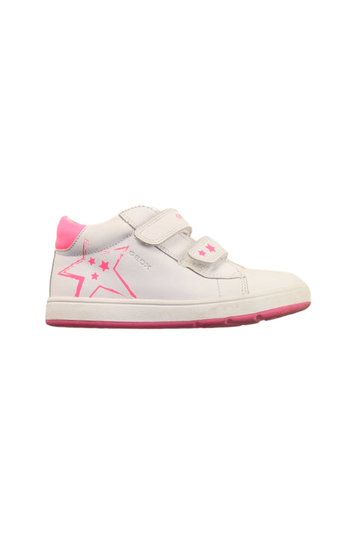 A White Sneakers from Geox in size 4T for girl. (Front View)